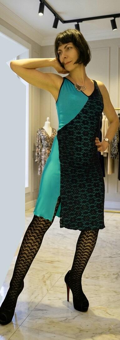 DRESS AND TANGO DANCE MINT GREEN WITH BLACK LACE 4-0033