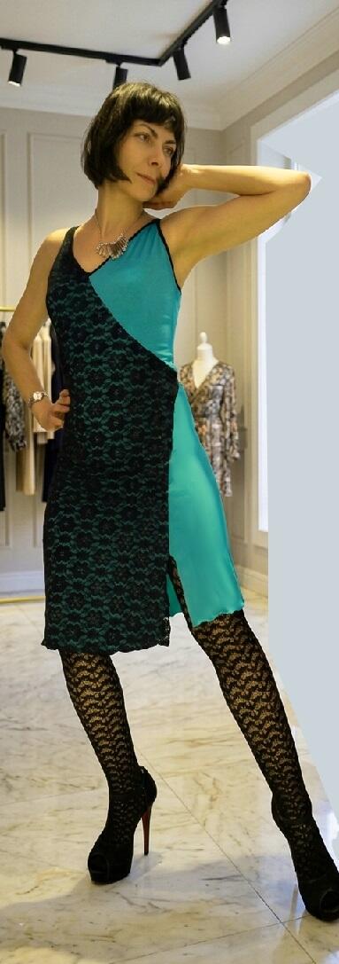 DRESS AND TANGO DANCE MINT GREEN WITH BLACK LACE 4-0033