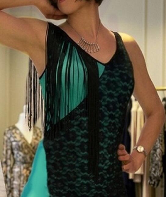 GREEN TANGO AND DANCE DRESS WITH LACE FRINGES AND FRINGES 4-0033 F