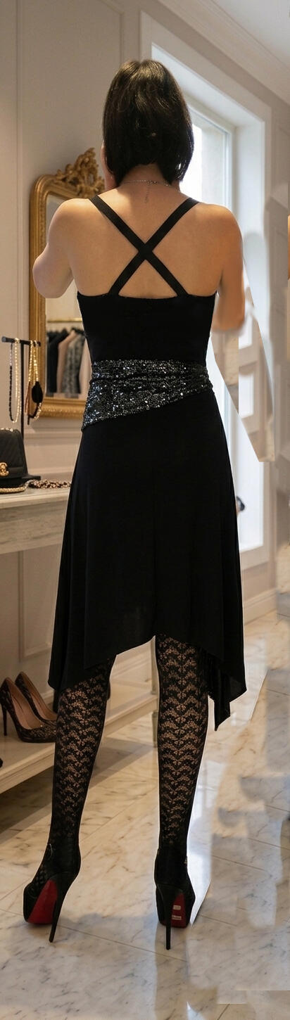 DANCE DRESS AND ARGENTINE TANGO IN BLACK SWEATER WITH SLIT AND SLEEVE 4-0126