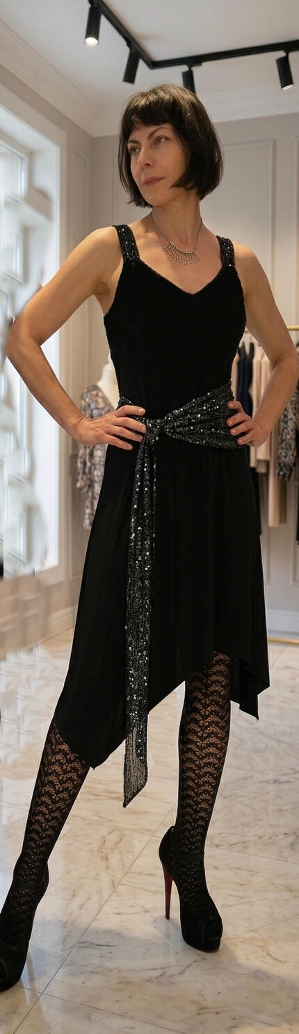 DANCE DRESS AND ARGENTINE TANGO IN BLACK SWEATER WITH SLIT AND SLEEVE 4-0126