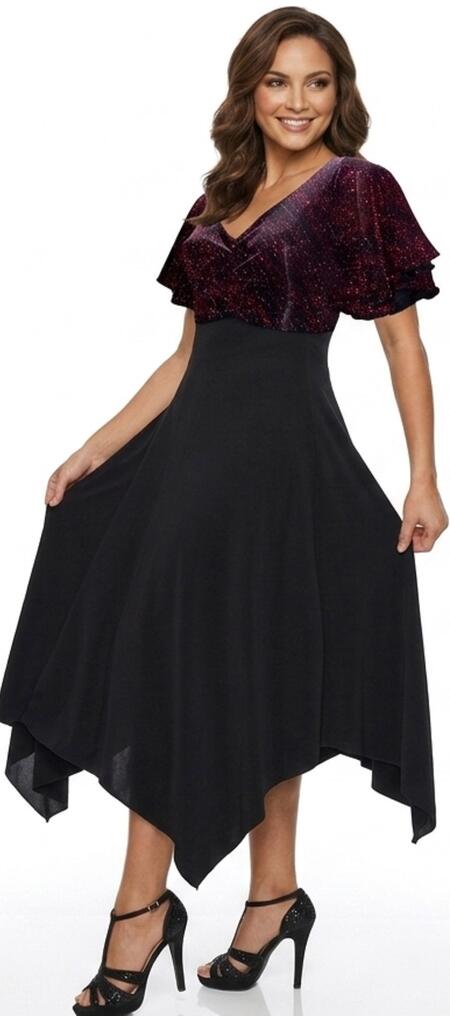 4-0156 seven-eighths ball gown with square cut and glitter bodice and sleeves