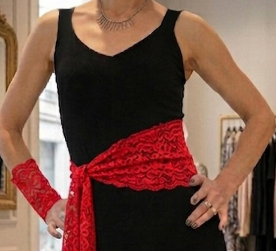 DANCE DRESS AND ARGENTINE TANGO IN BLACK SWEATER WITH SLIT AND SLEEVE 4-0158