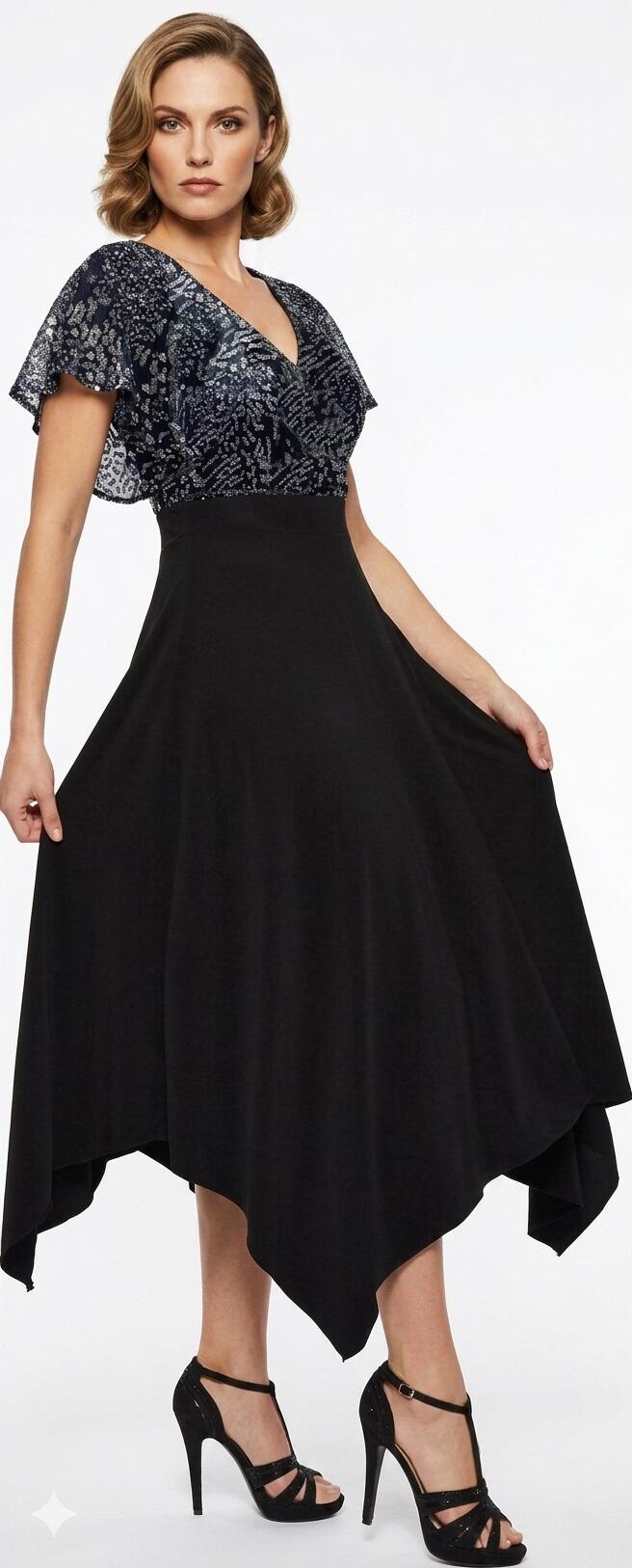 4-0155 seven-eighths ball gown with square cut and glitter bodice and sleeves