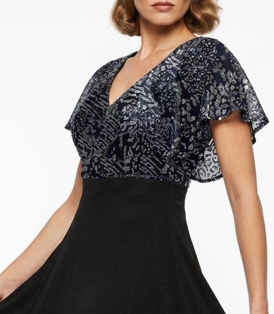 4-0155 seven-eighths ball gown with square cut and glitter bodice and sleeves