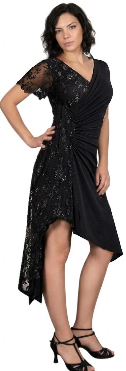 DANCE AND TANGO DRESS WITH ASYMMETRIC CUT WITH DOUBLED SIDE IN LACE 4-0154