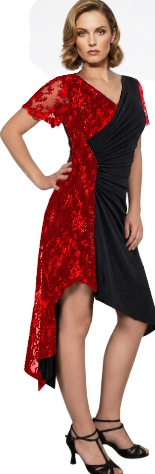 DANCE AND TANGO DRESS WITH ASYMMETRIC CUT WITH BRILLIANT SIDE 4-0150