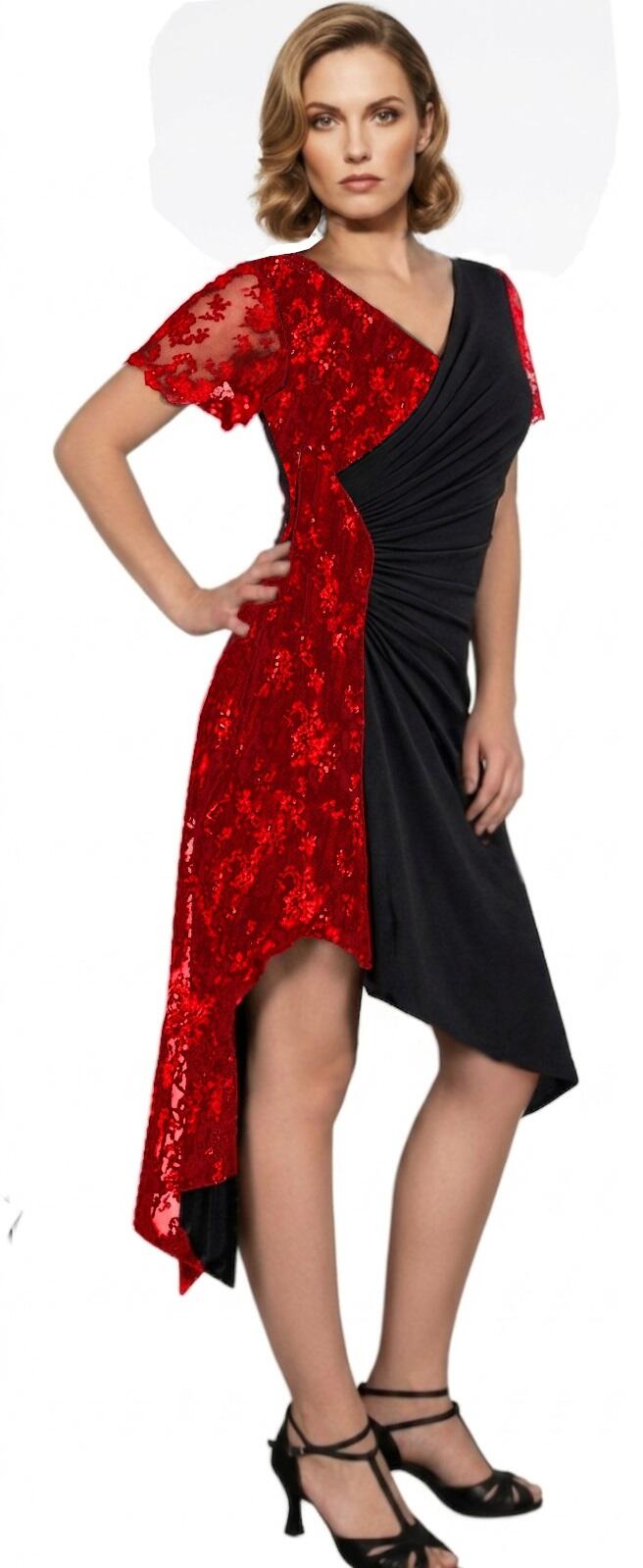 DANCE AND TANGO DRESS WITH ASYMMETRIC CUT WITH BRILLIANT SIDE 4-0150