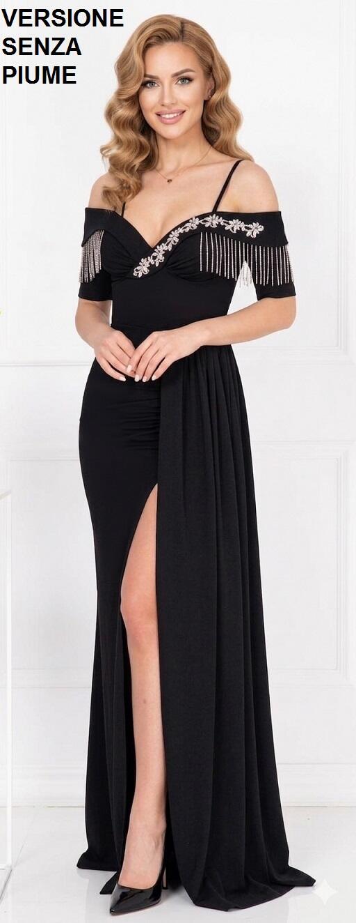 0982 Abito con spacco e pannello laterale con scollatura aperta a cuore