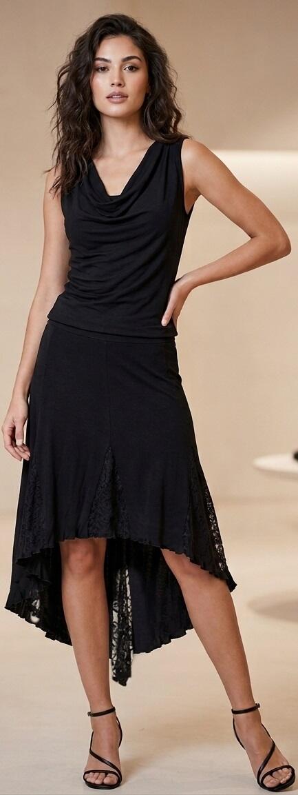 SHORT SKIRT FRONT AND LONG BEHIND IN SWEATER LACE INSERTS 2-0033 