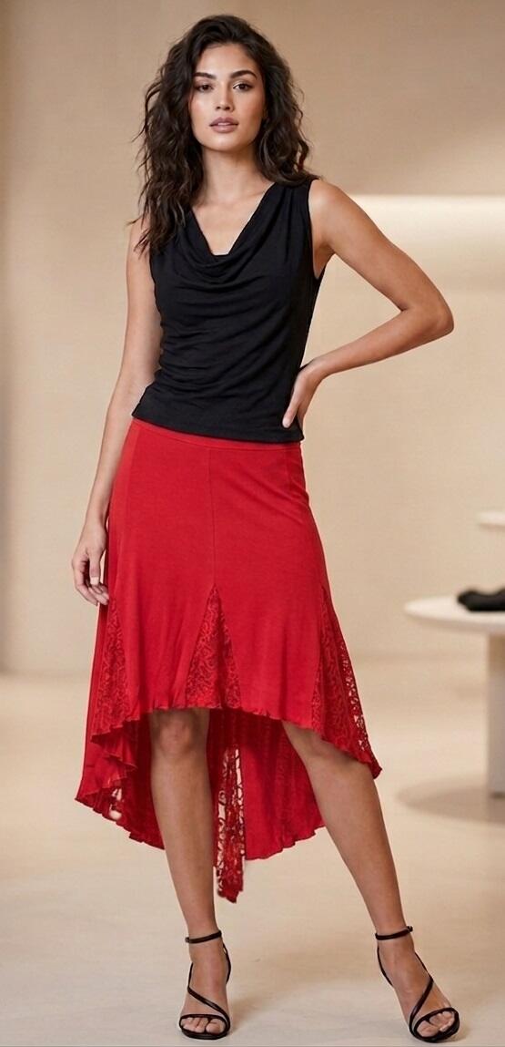 SHORT SKIRT FRONT AND LONG BEHIND IN SWEATER LACE INSERTS 2-0033 