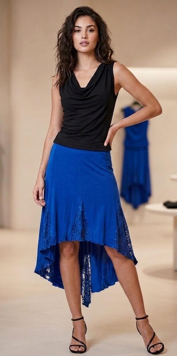 SHORT SKIRT FRONT AND LONG BEHIND IN SWEATER LACE INSERTS 2-0033 