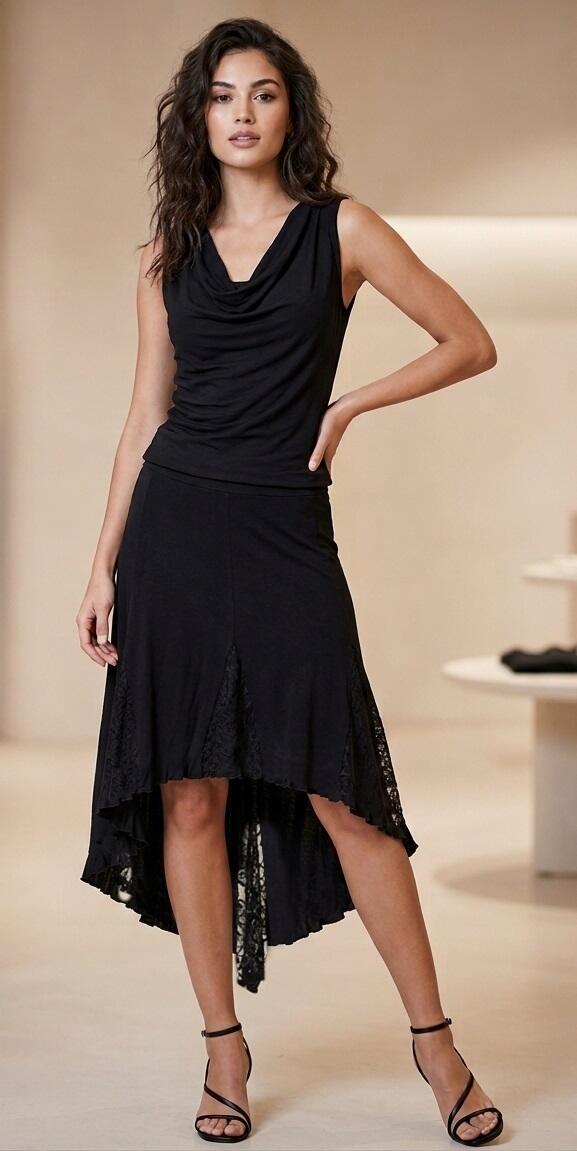 SHORT SKIRT FRONT AND LONG BEHIND IN SWEATER LACE INSERTS 2-0033 