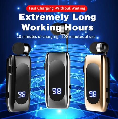 AURICOLARE BLUETOOTH VIBRAZIONE RETRATTILE CUFFIA WIRELESS CLIP iOS ANDROID K55