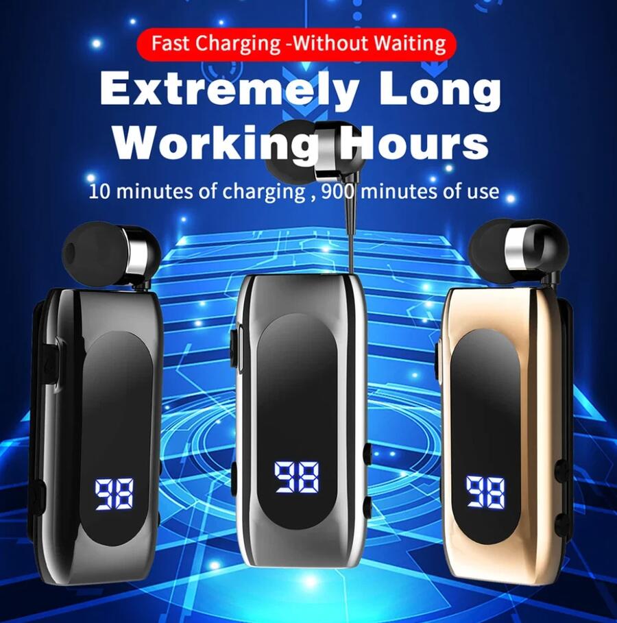 AURICOLARE BLUETOOTH VIBRAZIONE RETRATTILE CUFFIA WIRELESS CLIP iOS ANDROID K55