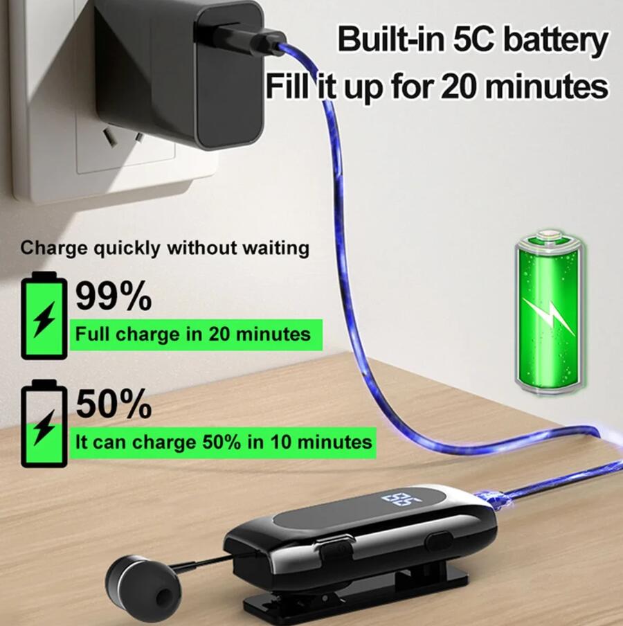 AURICOLARE BLUETOOTH VIBRAZIONE RETRATTILE CUFFIA WIRELESS CLIP iOS ANDROID K55