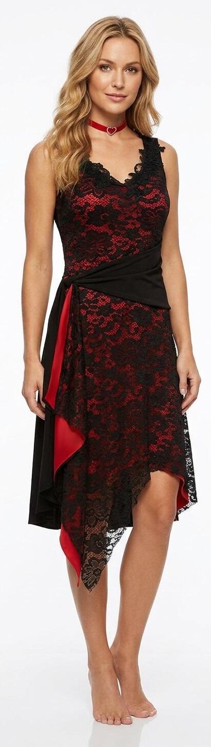 ABITO DA TANGO ARGENTINO IN TACTEL ROSSO PIZZO NERO E SPACCO 4-0053