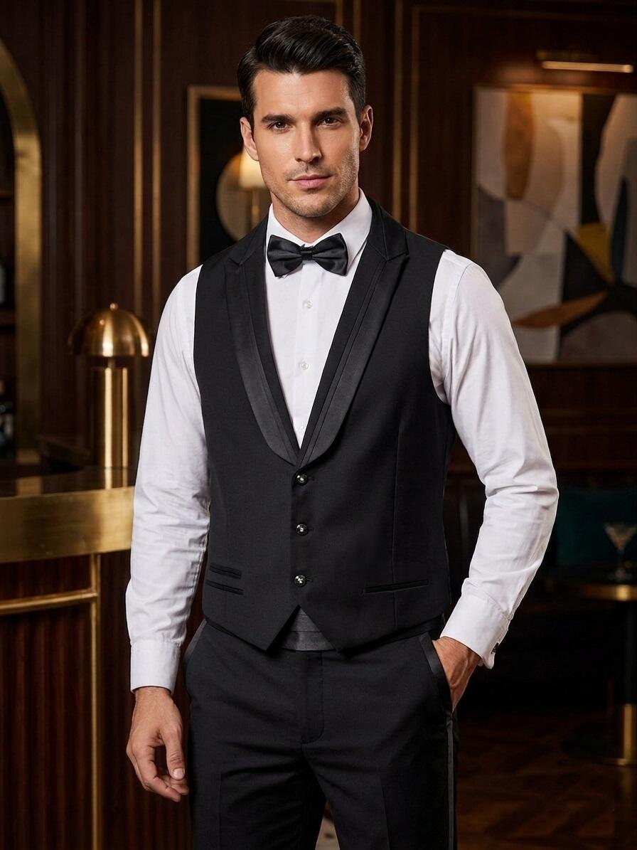 8-0010 Gilet da ballo in stile smoking slim 3 bottoni con 3 taschini e schiena in stoffa