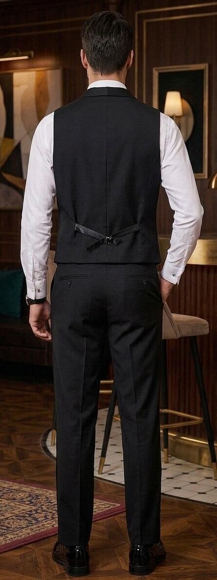 8-0010 Gilet da ballo in stile smoking slim 3 bottoni con 3 taschini e schiena in stoffa