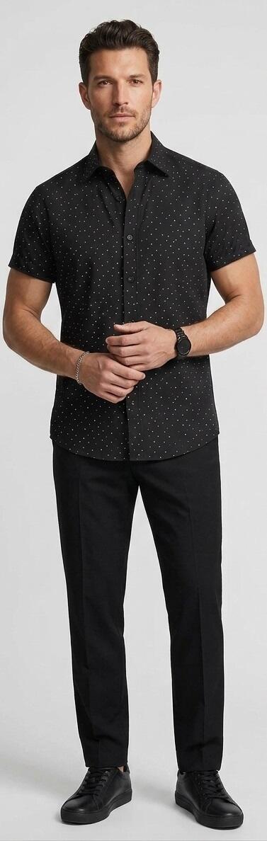 Men's shirt in viscose with small rhinestone-like light points 9-0011