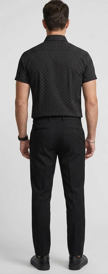 Men's shirt in viscose with small rhinestone-like light points 9-0011