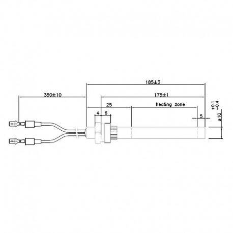 CANDELETTA ACCENSIONE C/RACCORDO D. 10 L.T. 185 MM  SB175 MM 350W