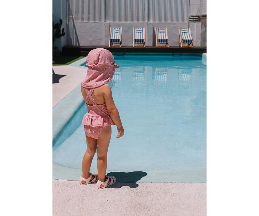 Costume intero con spalline incrociate UPF 50+ Pink Whale