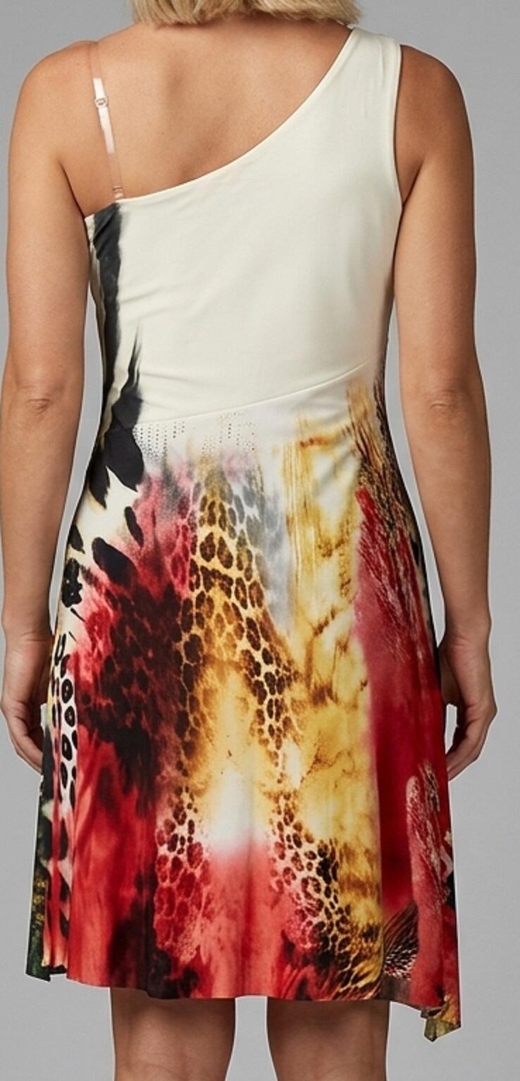 0606 ANIMALIER HOSE IN VISCOSE LINED ONE SHOULDER WITH STRASS