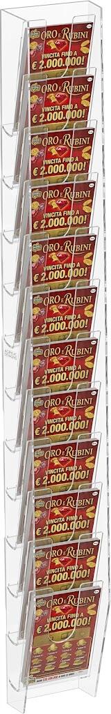 Espositore da parete per schede Lotto, Super Enalotto e Gratta e Vinci a 12 tasche a fila unica