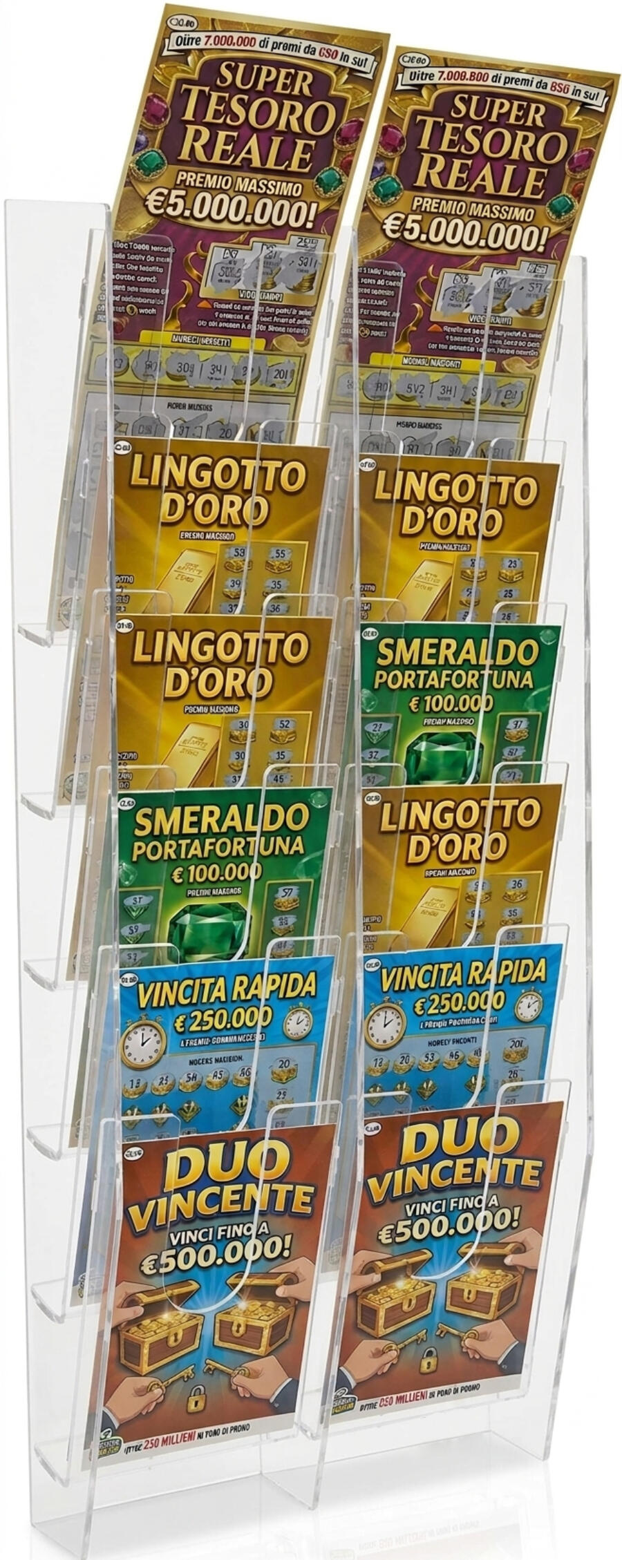 Copia di Copia di Copia di Copia di 32-Pocket Wall-Mounted Display Rack for Lottery Slips, SuperEnalotto, and Scratch Cards