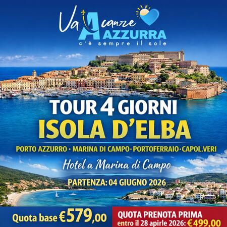 4 GIUGNO 2026 TOUR 3 GIORNI ISOLA D'ELBA