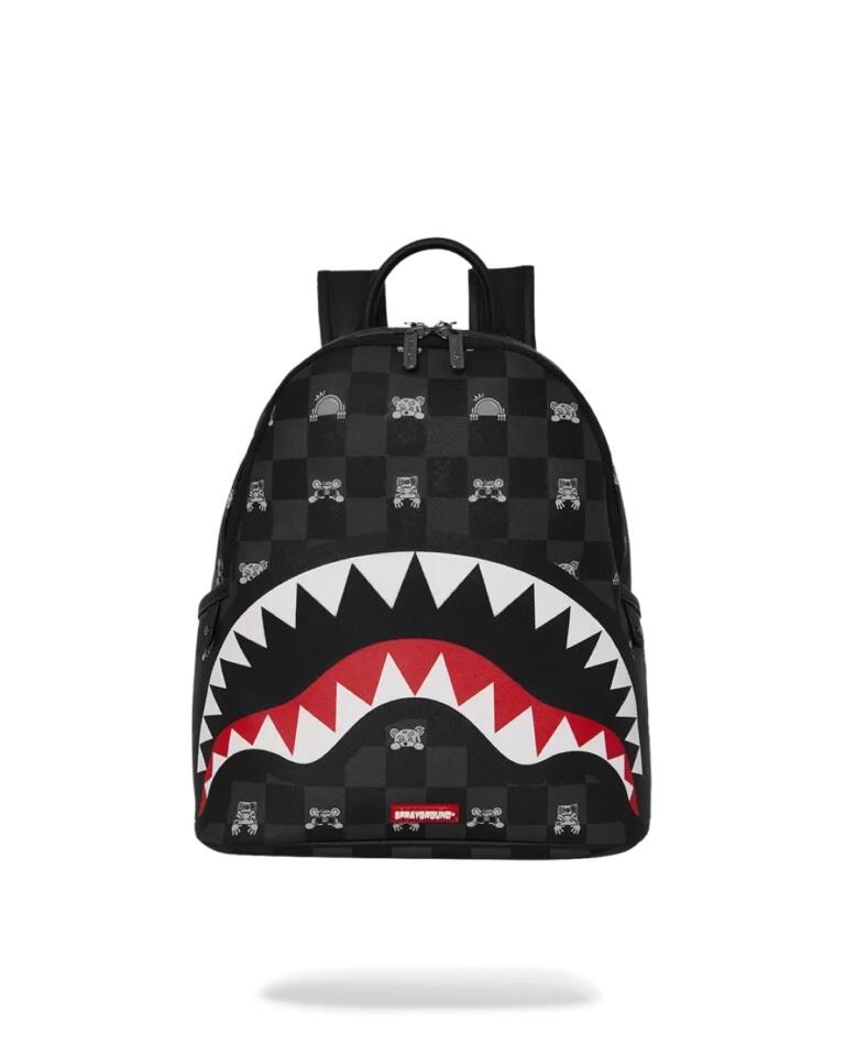 Sprayground Gray Peeking Character Check Savage Backpack