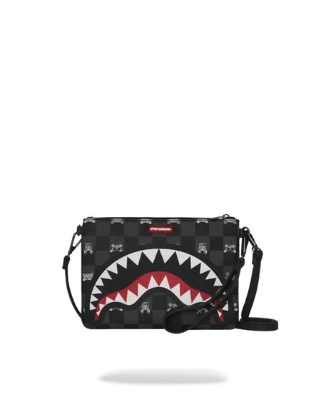 Sprayground Gray Peeking Character Check Crossover Clutch