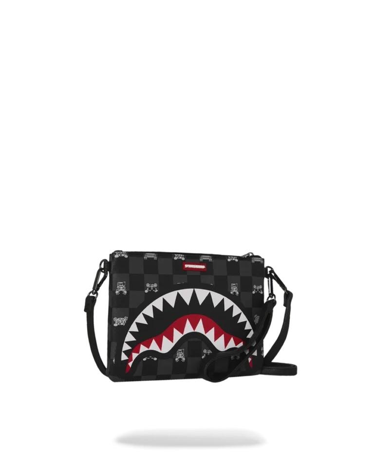 Sprayground Gray Peeking Character Check Crossover Clutch