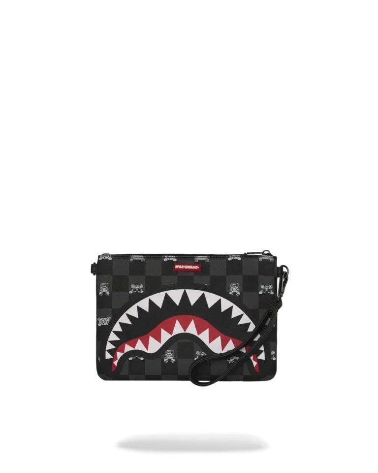 Sprayground Gray Peeking Character Check Crossover Clutch