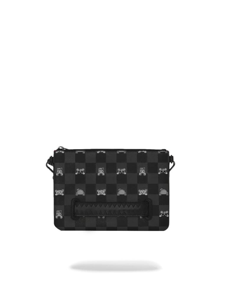 Sprayground Gray Peeking Character Check Crossover Clutch