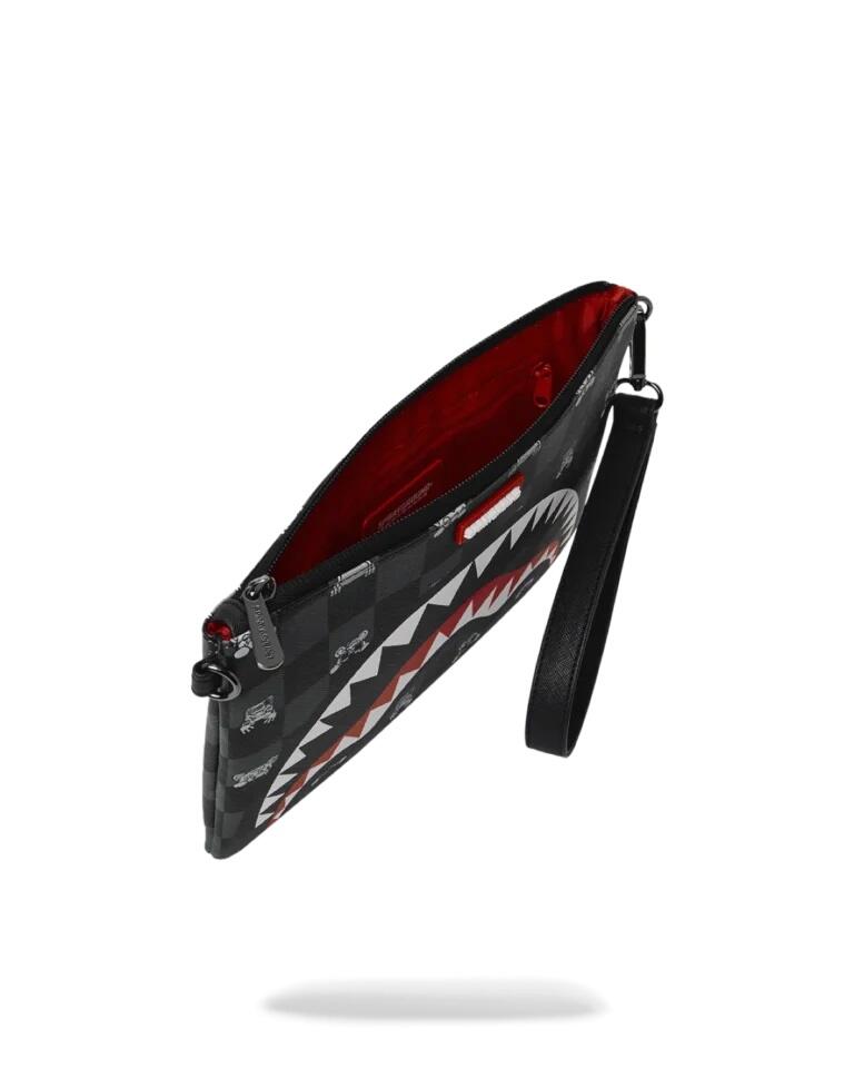 Sprayground Gray Peeking Character Check Crossover Clutch