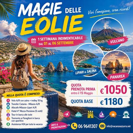 1 SETTEMBRE 2026 TOUR ISOLE EOLIE  6 GIORNI 