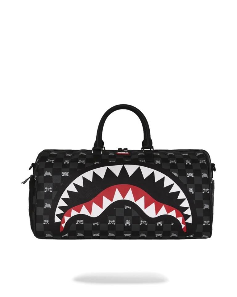 Sprayground Gray Peeking Character Check Duffle