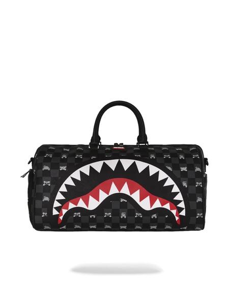 Sprayground Gray Peeking Character Check Duffle