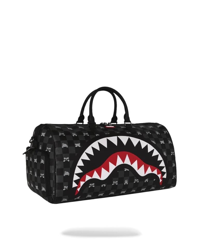 Sprayground Gray Peeking Character Check Duffle