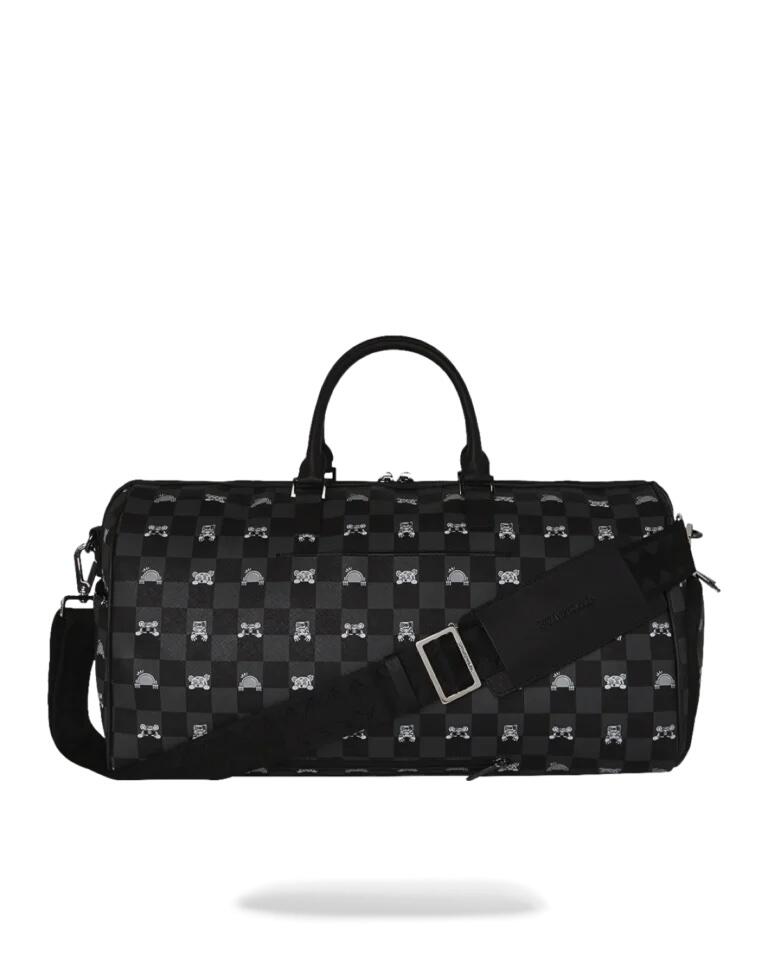 Sprayground Gray Peeking Character Check Duffle