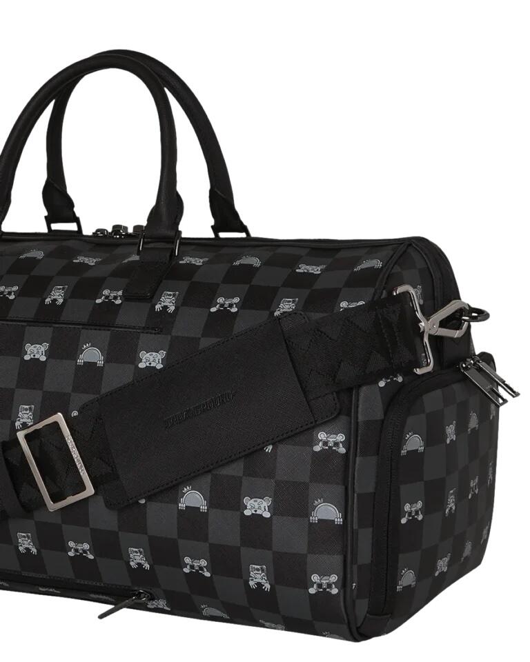 Sprayground Gray Peeking Character Check Duffle