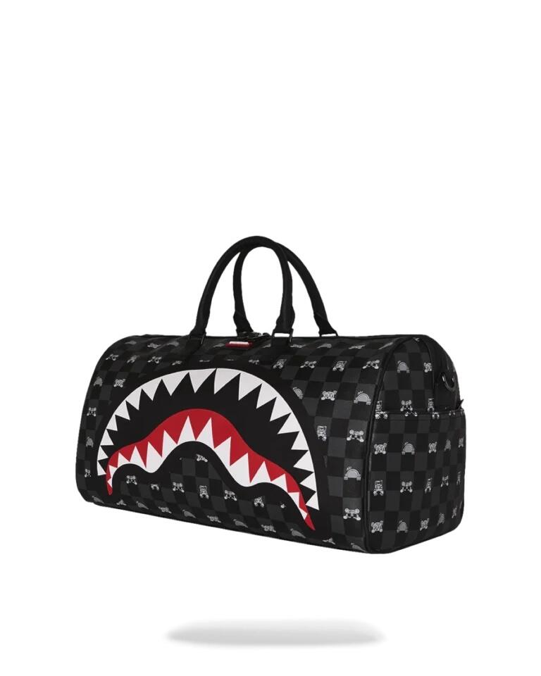 Sprayground Gray Peeking Character Check Duffle
