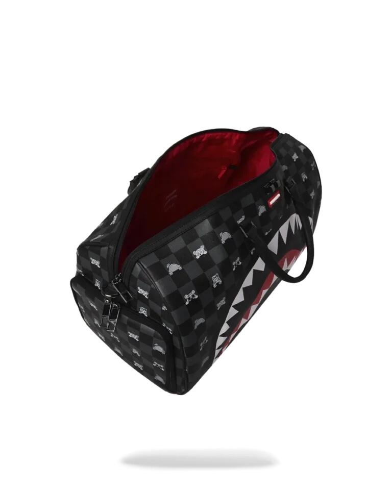 Sprayground Gray Peeking Character Check Duffle