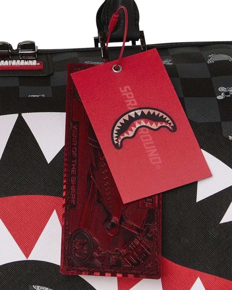 Sprayground Gray Peeking Character Check Duffle