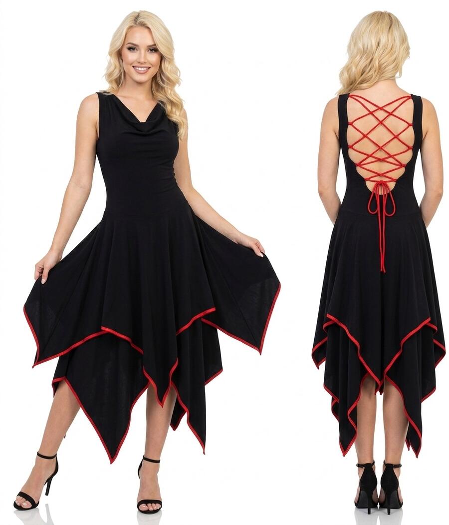 BACK-LACE-OUT DRESS AND FINAL SHEETS IN ELASTIC SWEATER WITH RED BORDINS 4-0104