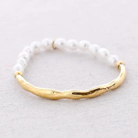 Bracciale Elastico Acciaio Perline Imitazione Perla