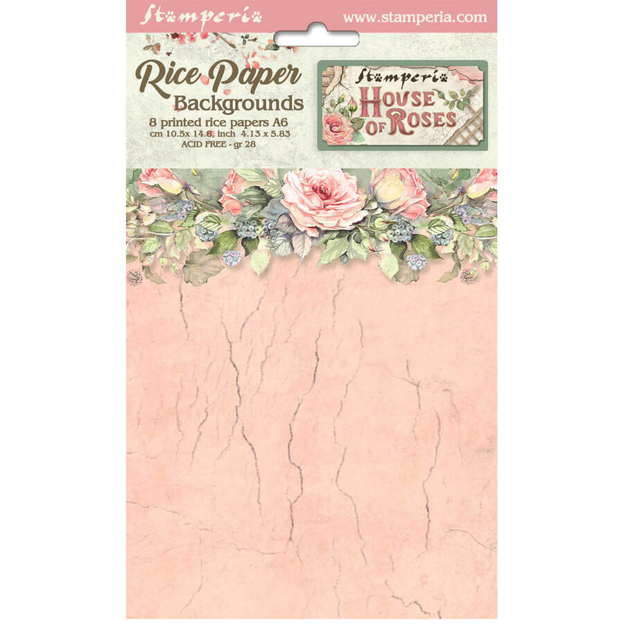 Selezione 8 Carta di riso Fto A6 Backgrounds House of Roses