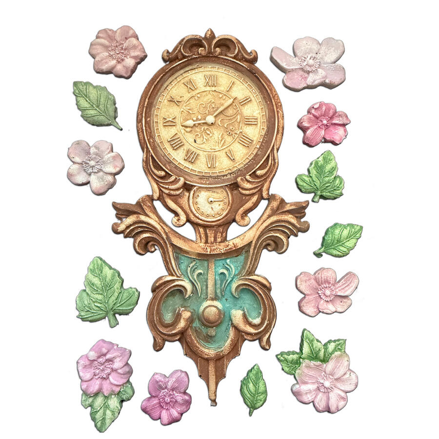 Stampo in silicone A5 Gardens of Time orologio e fiori